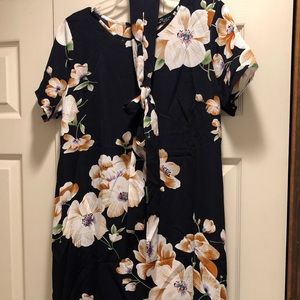 Navy floral dress with detachable tie belt